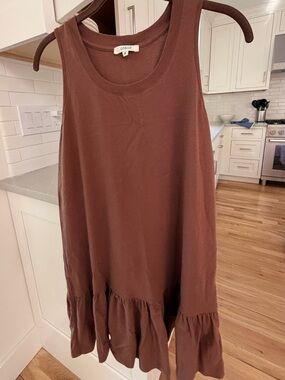 Brown Ruffle-Hem Midi Dress